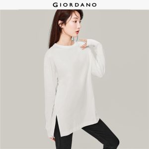GIORDANO Men T-Shirts 100% Cotton Drop Shoulder Loose Tee Crewneck Long Sleeve Simple Basic Fashion Casual Tshirts 05322795
