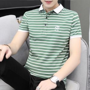 Polo Men Shirts Korean Style Summer Striped Short Sleeve Polo Shirts for Men Golf Clothes Top Tee Men Polo Lapel Collar T Shirt for Men