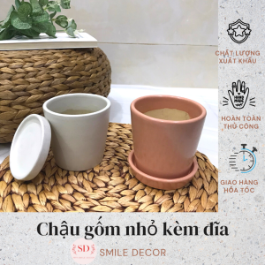 Chậu trồng cây mini gốm sứ Smile Decor kèm đĩa hứng nước
