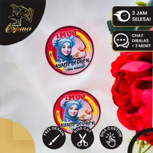 5-8 Arjuna Cetak Label Makanan Ayam Geprek Free Desain Sticker Custom Nama Stiker Bulat Sedang