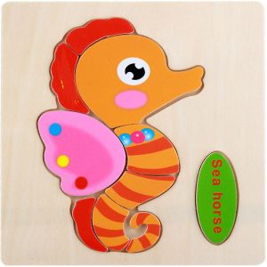 [TM77] Puzzle Timbul Kayu Persegi 15cm / Wood Jigsaw 3d Karakter Hewan Transportasi Belajar Inggris