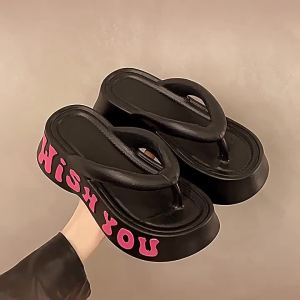 [Free Shipping] Womens thick-soled flip-flops summer 2026 new style height-increasing non-slip for outdoor wear beach sandals for women
