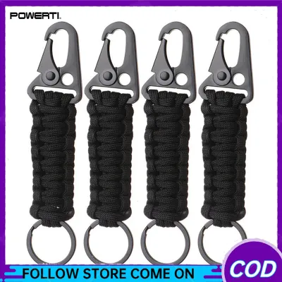 4pcs Outdoor Handwoven Paracord Keychains With Carabiner Braided Lanyard Ring Hook Clip For Camping Hiking Backpack