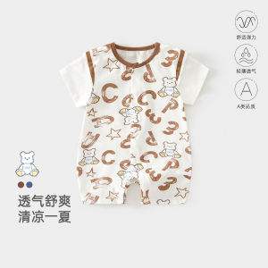 ชุดรอมเปอร์แขนสั้นฤดูร้อนสำหรับเด็ก ชุดรอมเปอร์บางๆ เสื้อผ้าแรกเกิด เด็กชายและเด็กหญิง เสื้อผ้าฤดูร้อนสำหรับเด็ก ผ้าฝ้ายแท้