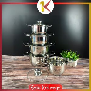 SK-C1339 Panci Rebus Stainless Steel 5IN1 Peralatan Dapur Panci Tutup Kaca Serbaguna / Set Panci