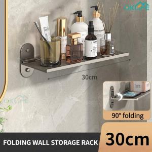 [OKLIFE. SG]Bathroom Wall Foldable Wash Basin Single Shelf Bathroom Storage Rack No-Drill Washstand Mirror Front Organizer