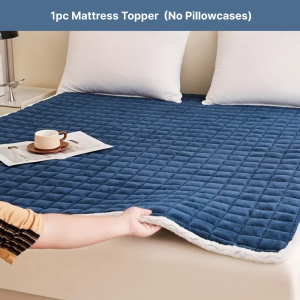 1pc Quilted Mattress Topper Soft Velvet Milk Fiber Mattress Cover Breathable Flannel Anti-Slip Machine Washable