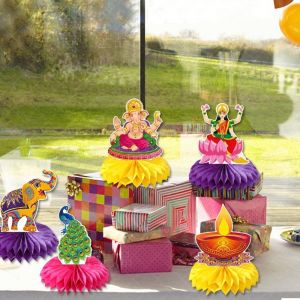 LYFS 18pcs Deepavali Table Decoration Diwali Festival Honeycomb Ornaments Desk Decor Home Party Decorations