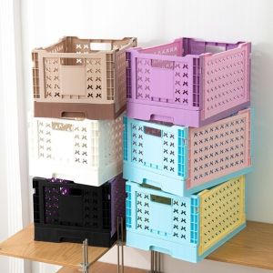ELLIER Collapsible Foldable Storage Basket with Handle 6 Colors Sundries Storage Bin Creative Stackable Folding Toy Box Household