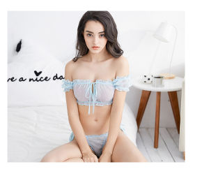 QMissLin One Size 3 Sets Per Pack Sheer Mesh Lingerie Sleepwear Each Set 2Pcs Bra and Panty Dot Print Chiffon Homewear