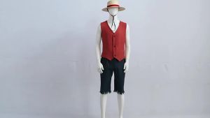 Movie Luffy Cosplay Costume Movie Version Same Monkey D Luffy Vest Pants Outfits Luffy Straw Hat Halloween Party Role Play
