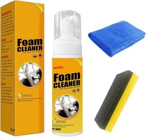 Foam Cleaner Spray Foam Cleaner Multifunctional Car Foam Cleaner Foam Cleaner for Car and House Lemon Flavor Strong Decontamination Cleaners Spray for Kitchen and Car (60ml 1Pcs)