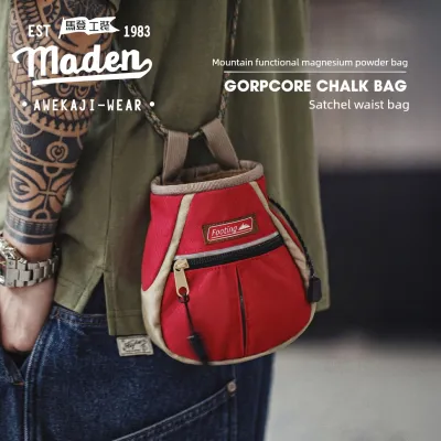 MADEN Men American Mountain Style Chalk Bag Outdoor Crossbody Bag Red Portable Open Top Storage Bag