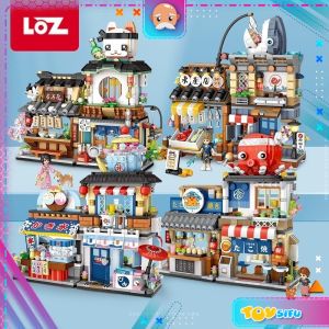 LOZ IDEAS Mini Block Japanese Street Series Takoyaki Ice Shop Octopus Shark Cat Building Brick Toy Boy Girl 日本街景