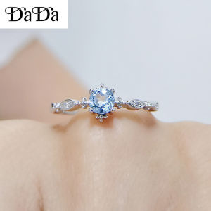 Silver original Italian 92.5 sterling silver ring womens snowflake set topaz blue zircon engagement jewelry for wife gift buy 1 take 1 earring