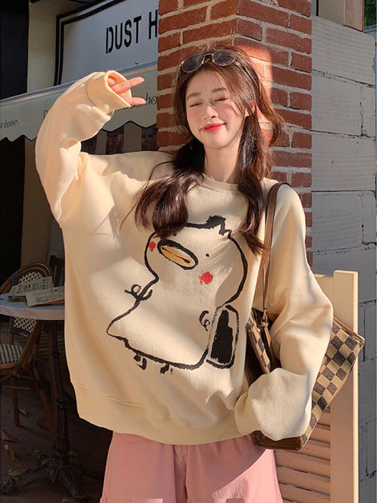 Korean Women's Sweatshirt Plus Size Cartoon Bear Printing Loose