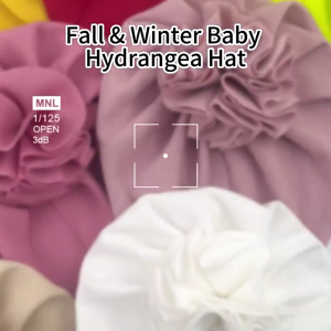 Fashionable Baby Turban Hat Solid Color Headwear Lovely Infant Fetal Caps with Lovely Flower Detail Trendy Headwrap