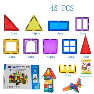 Magnetic Tiles 48pcs/ 88pcs / 100pcs / 120pcs Mainan Magnet Puzzle Montessori Building Block 3D / Mainan edukasi anak bongkar pasang / Compatible to Connetix Tiles /susun bentuk / Mainan anak-anak / Mainan blok magnetik