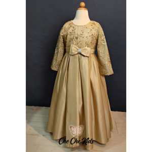 Kids Long Dress Princess Gown Long Sleeve Satin High Quality 4y - 13y