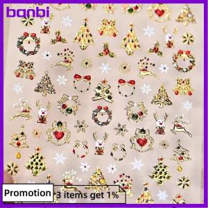 banbi Cute Christmas Style Colorful Lights Polka Dot Christmas Tree Nail Art Stickers Bow Nail Art Print Embossed Stickers Nail Decor