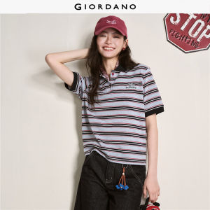 Giordano Women Tom & Jerry embroidery striped polo shirt Free Shipping 18316304