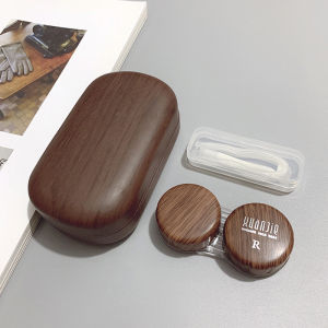 Wood Grain Contact Lens Case Set Care Box With Mirror Retro Simple Contact Lens Companion Box