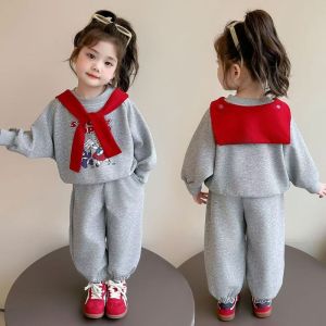 TUmama Cô gái dễ thương mùa thu in hoạt hình Bộ quần áo nỉ cho trẻ em thời trang và thoải mái