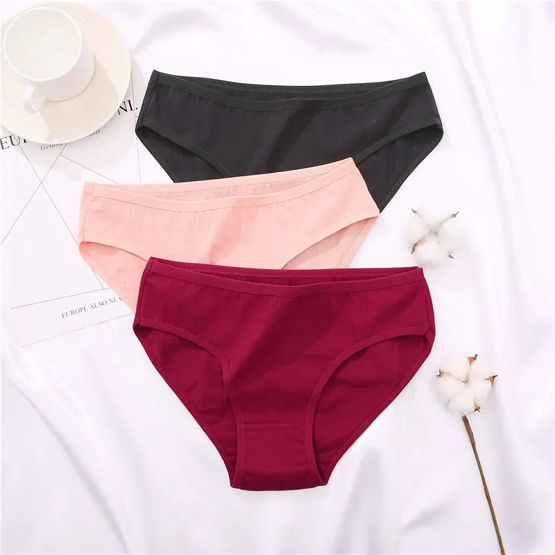 FINETOO S-XL Cotton Panties Women Low-rise Briefs Underpants Ladies  Comfortable Underwear