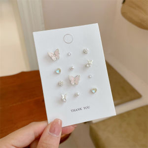 [fenggongshuode] Sweet Butterfly Opal Heart Stud Earrings Set For Women Girls Exquisite Butterfly Geometry Love Stud Earrings Jewelry Gifts