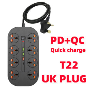 Black 1/2/3/6/8 Way Gang International Universal Socket English Usb UK Plug Bar Converter Socket 2 Meter Cable 13a English Home Wiring Panel Power Safety Extension Multi with Usb with Switch