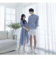 Áo đôi nam nữ Set đồ đôi váy và sơ mi caro màu xanh thời trang Couple Hàn Quốc đẹp AV28. 