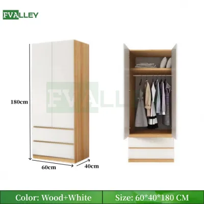 FVALLEY Simple Large Wardrobe Bedroom Cabinet Dual Drawer Storage Cabinet Wooden Wardrobe