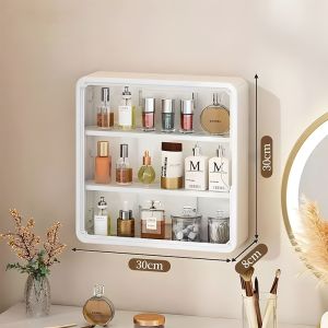 Wall-Mounted Cosmetic Storage Cabinet Doll Toy Display Storage Box with Door Bathroom Skincare Products Organizer