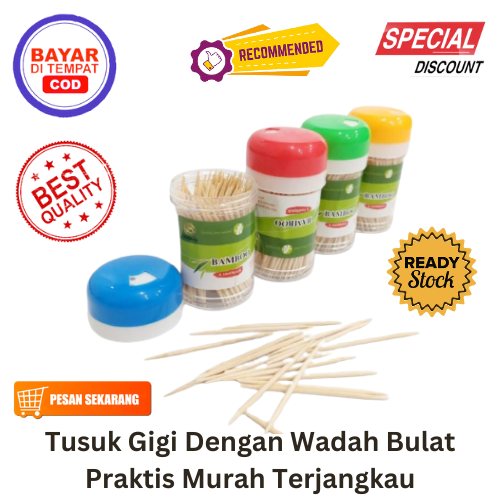 [BISA COD] PROMO Tusuk Gigi Dengan Wadah Bulat Praktis Murah Terjangkau Tusukan Alat Makan Dongkrak Gigi Souvenir Dongkrat Ekonomis