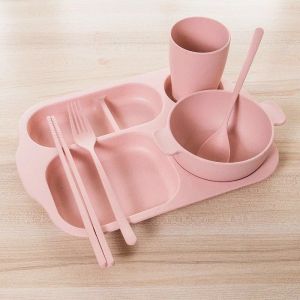 【BPA Free 】6 PCS Baby Cutlery Set Kids Plate Bowls With Spoon Fork Training Cutlery Kids Tableware
