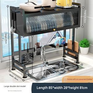 Kitchen sink rack dish drain rack multi-function countertop dishwashing sink sink above the bowl storage cabinet with door