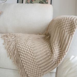 【 Ready Stock】ins Sofa Throw Blanket Nordic Home Soft Knitted Blanket Birthday Gift Office Blanket With Tassel