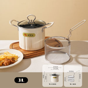 Vision Japanese Oil Saving Deep Fryer Pot Carbon Steel Fryer with 304 Stainless Steel Filter Household Kitchen Cookware Fryer Pan Non-Stick Pot for Frying/ Boiling Tempura Fryer