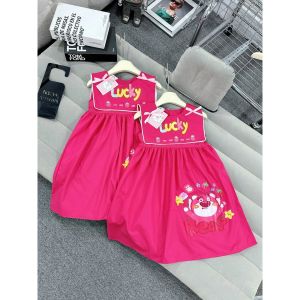 Váy gấu dâu cho bé gái chất thô tay bồng cổ CAVAT cách điệu cho bé gái diện hè đi học đi chơi đầm bé gái 13 -40kg. váy hè bé gái