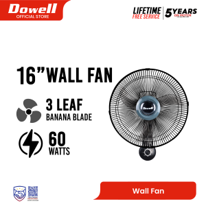Dowell Wall Fan 3 Speed Electric Fan Rotary and Pull String Switch Oscillating Motion 16" - WF3-217 Electric Fan