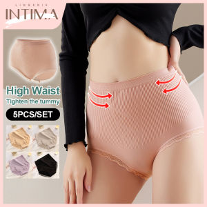 INTIMA 5PCS Seamless High Waist Cotton Panties for Women Tummy Control Butt Lift Body Shaper Underwear Antibacterial Crotch High Elasticity Thread Briefs Comfortable Panty