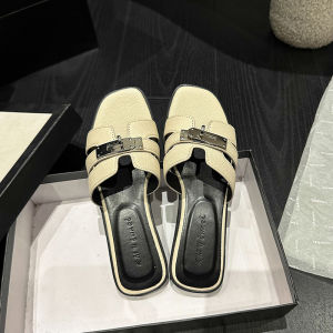 [Free Shipping] Elegant And Unique Metal Buckle Casual Slippers For Women Versatile And Comfortable For Outdoor Wear Summer Flat Beach Sandals