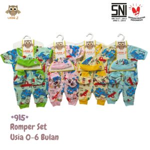 Babysmart - Baju Bayi model Jumper/Romper Lengan Pendek+Topi+Sepatu LITTLE J usia 0-6 bulan SNI 100% katun