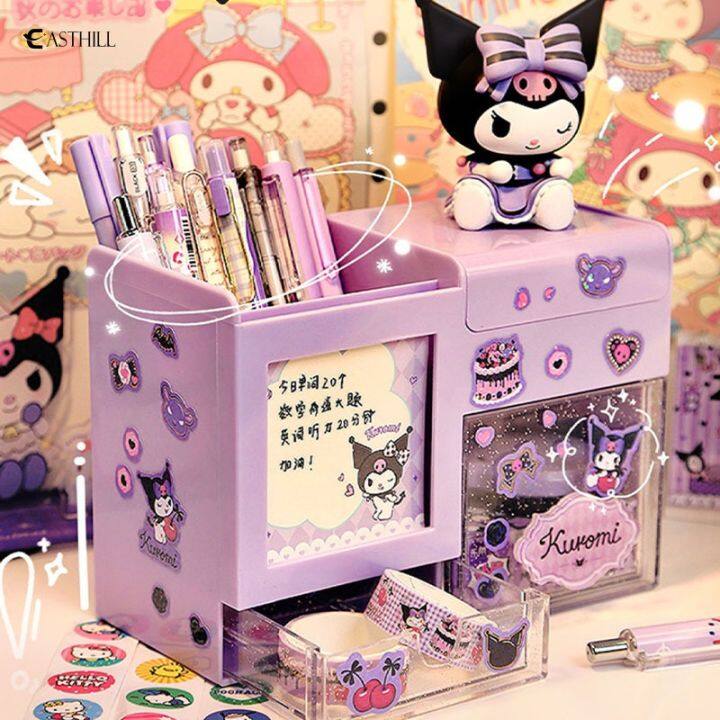 1PC Kawaii Sanrio Kuromi Pen Holder Hello Kitty My Melody Cinnamoroll Girl  Cartoon Large Capacity Desktop Stationery Storage Box