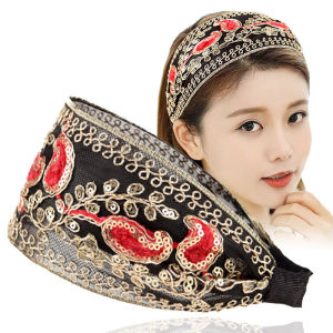 Vintage Elegant Embroidered Lace Wide Headband Fashion Adjustable Boho Hairband Headwear Hair Accessories for Women