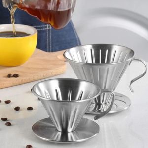 CHENJIE V-Shape Coffee Filter Holder 304 Stainless Steel Reusable Coffee Dripper Portable Drip Type Tea Filter Basket Barista
