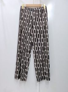Women Pleated Ripped Pants Free Size Chain Printed Elastic Waist #3916
