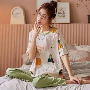 Setelan Baju Tidur Remaja/Dewasa Motif Sketsa Green HWR147