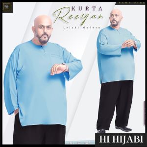 Elegant Baju Kurta Emrani Berkolar Lelaki Plus Size (4XL-6XL) Muslim Dewasa Premium Como Crepe Cloth Lengan Panjang