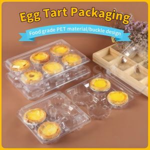 10Pcs Round Disposable Egg Tart Clamshell Packaging Box 4/6 Holes Transparent Pudding Desserts Box Baking Food Storage Tray